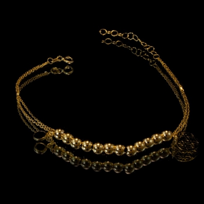 Złota bransoletka z koralikami Charms – zawieszki Cyrkonia i Serce – pr 585